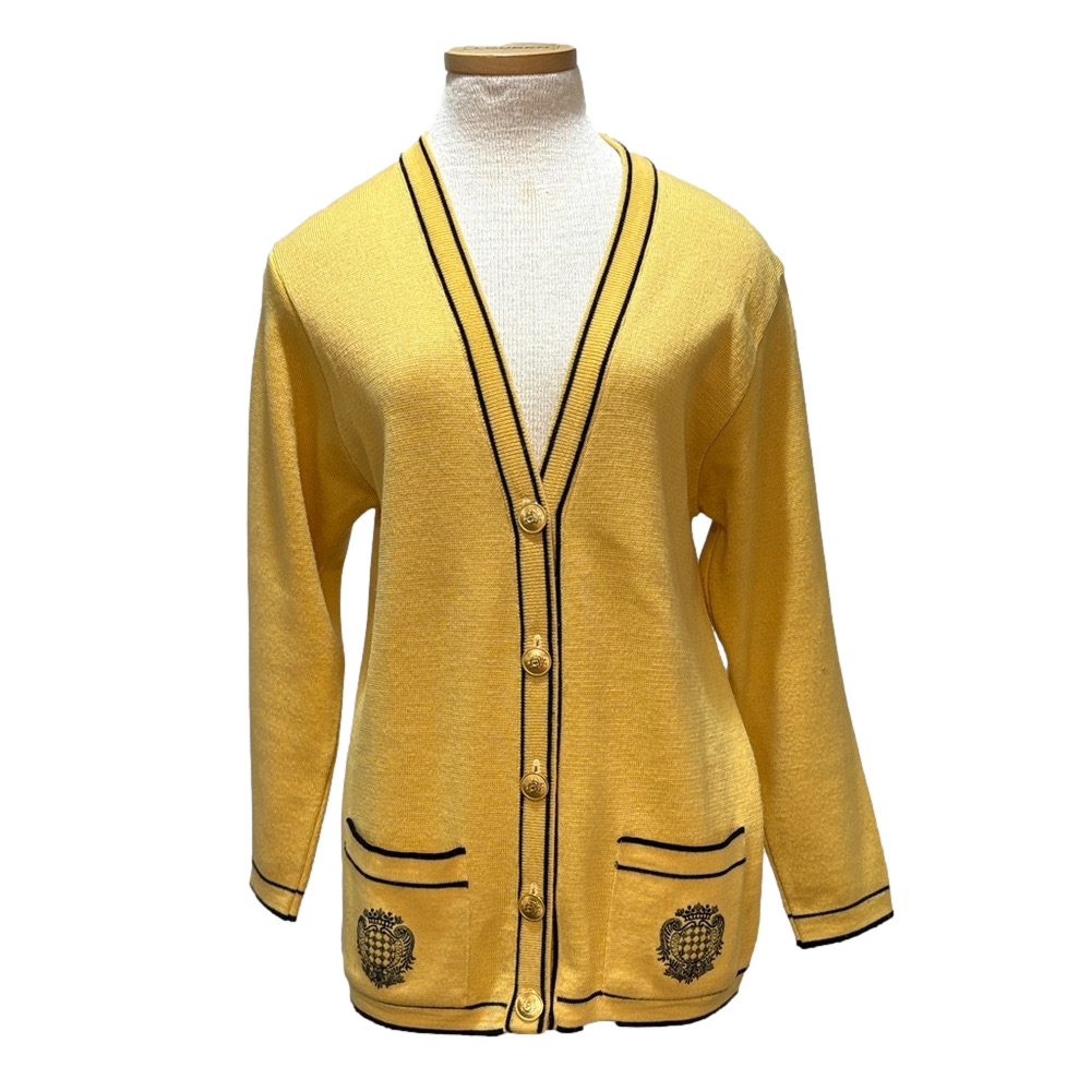 Vintage sz S yellow and navy wool blend varsity sweater with crest detail